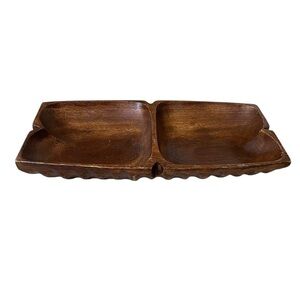 VINTAGE MCM Dolphin Genuine Monkey-Pod Rustic Wooden Divided Serving Tray Brown